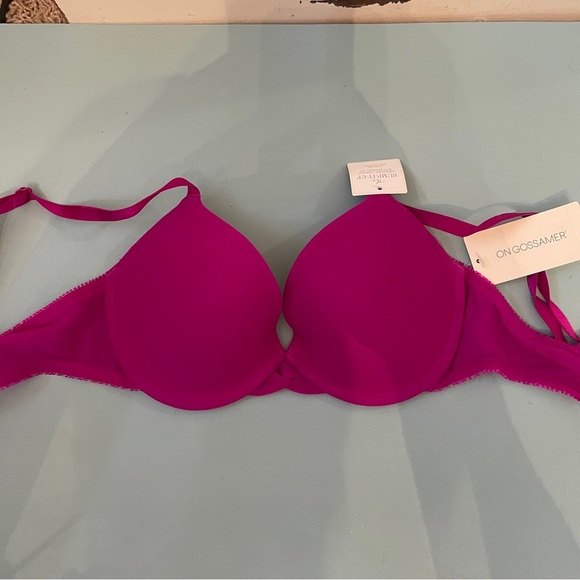 On Gossamer The Pump It Up Mesh Bra Push up Lift New Pink Purple Peony Size 34B - Picture 3 of 9